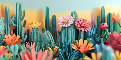 Cactus flowers in full bloom, Blooming cactus flowers