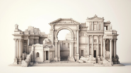 Obraz premium Ancient Rome Ruins on White Background