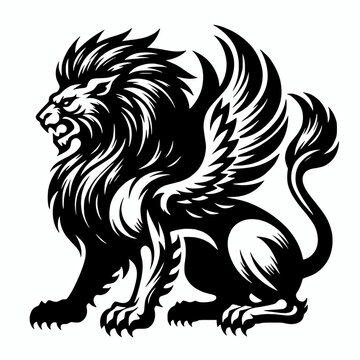 Mythical chimera vector silhouette illustration. Fantasy animal creature beast clip art icon symbol element 