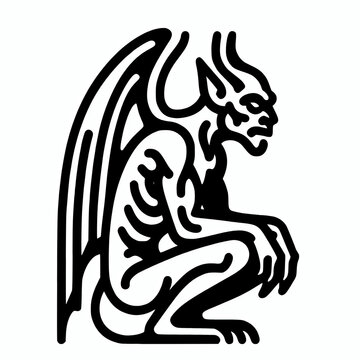 Side profile line art vector illustration of a gargoyle 