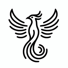 Obraz premium Simple line art of a mythical phoenix bird vector illustration