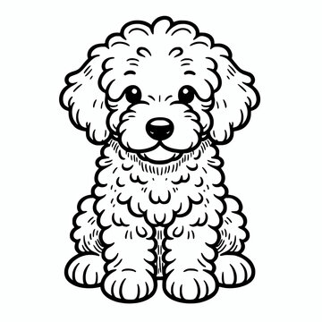 Cute sitting goldendoodle puppy cartoon outline vector illustration