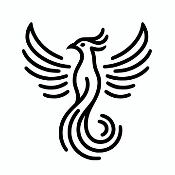 Simple line art of a mythical phoenix bird vector illustration