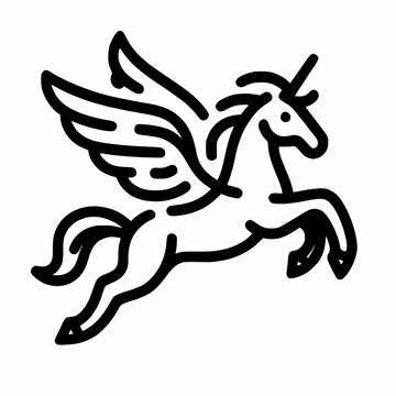 recommend clip art: Pegasus line art vector illustration, flying pegasus mythical horse clip art element