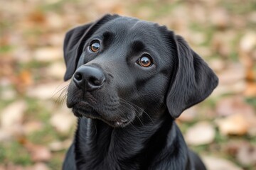 Black Labrador Retriever Dog Looking Up Close Up Portrait