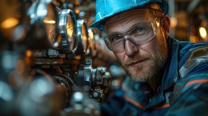 Engineer in Safety Gear Working in Industrial Setting