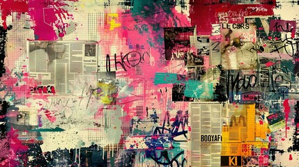 Abstract Backdrop Featuring Newspaper Clipping Collage