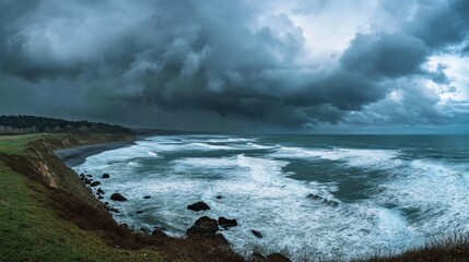 Fototapeta premium Dramatic Ocean Waves Under Dark Stormy Skies