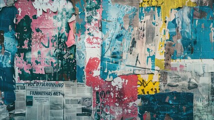 Obraz premium Collaged Magazine Cutouts Against Colorful Grunge Textures