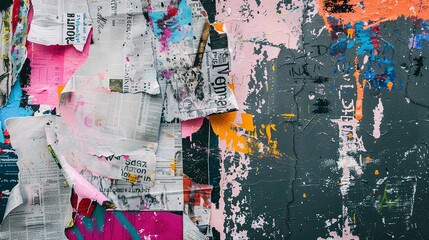 Fototapeta premium Collaged Magazine Cutouts Against Colorful Grunge Textures