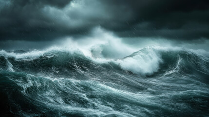 Obraz premium Dramatic Ocean Waves Under Dark Storm Clouds