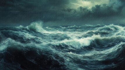 Obraz premium Dramatic Stormy Ocean Waves Under Dark Clouds