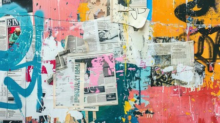 Fototapeta premium Energetic Grunge Scene Incorporating Newspaper Clippings