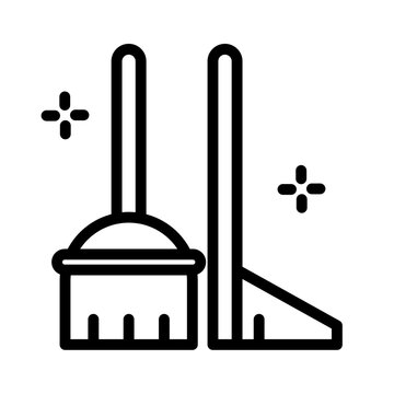 recommend clip art: Black and white line icon illustration of a plunger with two shiny stars.