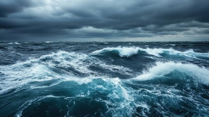 Dramatic Ocean Waves Under Cloudy Sky