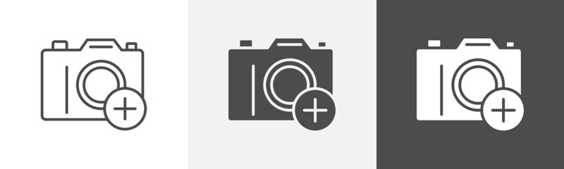 add camera icon Flat art in outline set