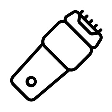 recommend clip art: Black and white outline drawing of an electric razor isolated on a white background.