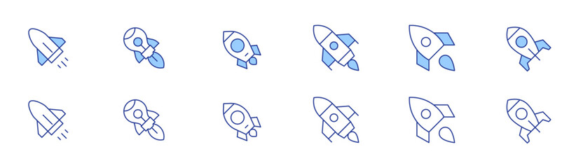 Rocket icon set in two styles, Duotone and Thin Line style. Editable stroke. rocket, rocket launch