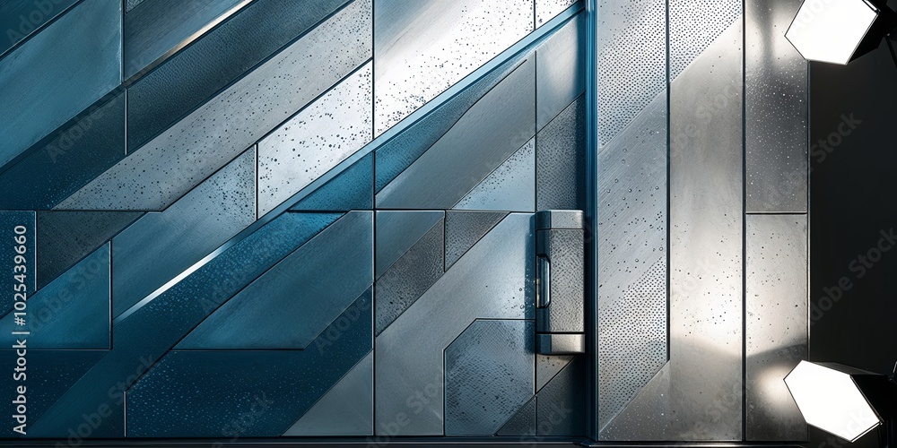 Poster Abstract modern geometric metal wall panel texture with light reflections.