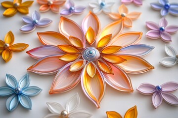 Fantasy floral pattern with iridescent petals, where each flower changes color as the light hits it, creating a magical, shifting effect that captures the eye