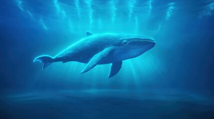 Naklejka premium Majestic Whale Swimming in Serene Ocean Depths
