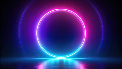 Futuristic neon circle with glowing purple and blue light
