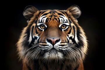 Fototapeta premium Hyper-realistic close-up of a tigerâ€™s fur, with each individual stripe and hair captured in vivid detail, showing the textures and patterns of its coat