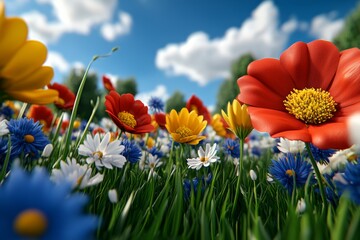 Hyper-realistic wildflowers in a meadow, with individual blooms and blades of grass rendered in exquisite detail, bringing the beauty of nature to life on the card