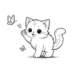 Charming Kitten Playing with a Butterfly Adorable and Fun Coloring Page for Kids