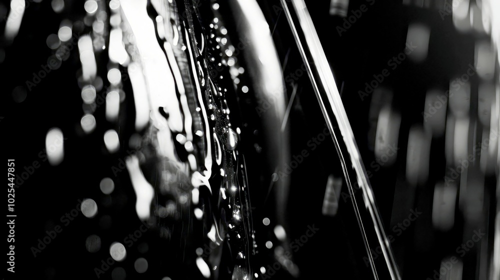 Poster close-up of water droplets on a surface, creating an abstract and moody atmosphere.