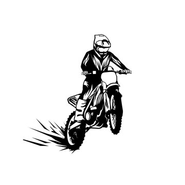 black and white motocross rider jumping clip art preview
