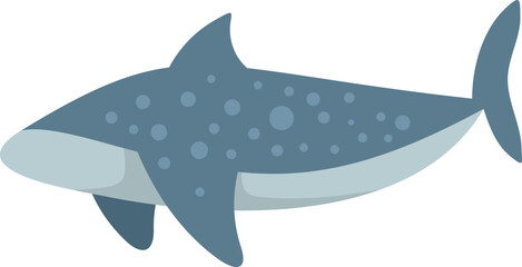 Cartoon whale shark swimming underwater with open mouth in blue and gray colors