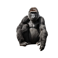 Obraz premium Large Gorilla Sitting On A Log Against A Transparent Background In A Strong Pose