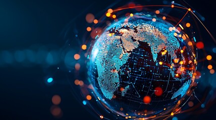 Global knowledge network represented by a digital globe and connected devices