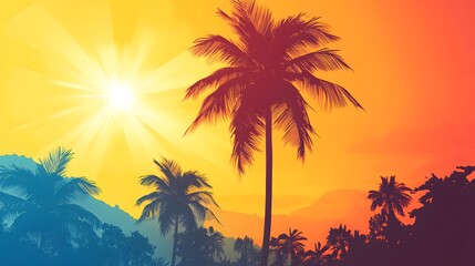 Obraz premium Palm Trees Silhouetted Against a Sunset Sky