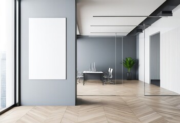 Modern Coworking Space Featuring Empty White Banner. Made with Generative AI Technology