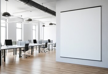 Modern Coworking Space Featuring Empty White Banner. Made with Generative AI Technology