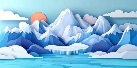 Imposing glacier surrounded by rugged natural landscape in a pristine environment, Majestic glacier amidst a dramatic natural landscape in a pristine setting