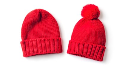 Close-up of a red wool beanie hat isolated on a white background, highlighting its cozy texture and vibrant color. A perfect representation of winter fashion, warmth, and outdoor style, ideal for cold