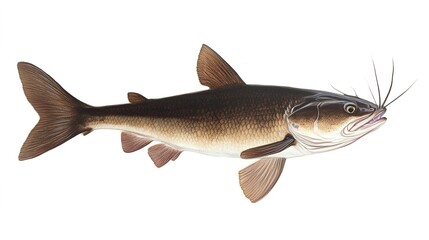 Close-up of a striking redtail catfish swimming in clear freshwater. This majestic aquatic species, known for its vibrant red tail and long whiskers, is native to the Amazon River. Ideal for wildlife,