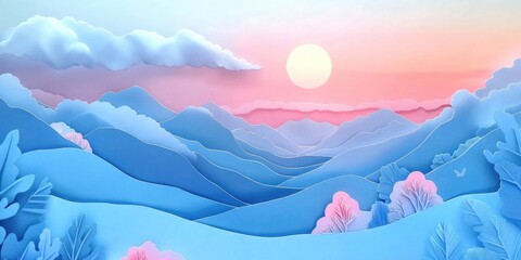 Morning view on a cloudy day in a mountainous region, Mountainous landscape with cloudy sky in the morning