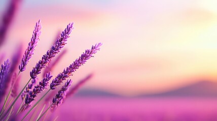 Obraz premium A field of lavender swaying gently in the breeze, with a perfectly balanced horizon line, evoking peace and tranquility