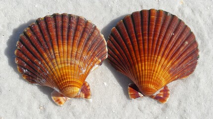 Scallop Shells on Sand.
