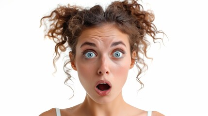 Naklejka premium Surprised Woman with Wide Eyes Expressing Emotion