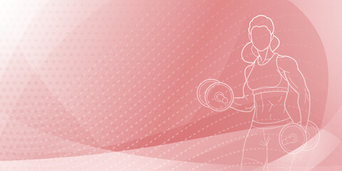 Pink fitness themed background. Stylized silhouette of a woman, holding what appears to be a dumbbell or weight, set against a gradient background with abstract shapes.