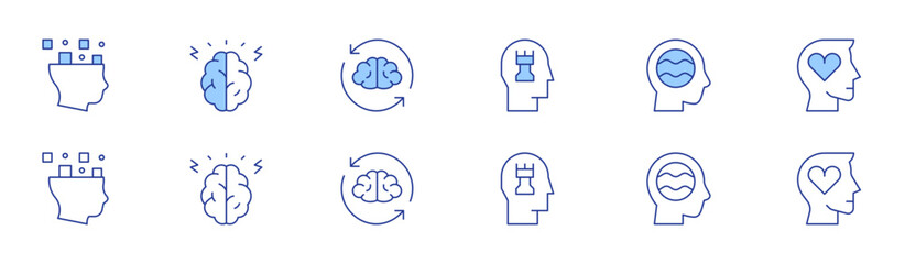Mindfulness icon set in two styles, Duotone and Thin Line style. Editable stroke. adhd, brain, intelligence, strategic, mind, emotional