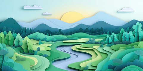 Rural rice field landscape, Countryside rice paddies scenery