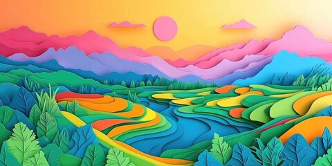Fototapeta premium Rural rice field landscape, Countryside rice paddies scenery