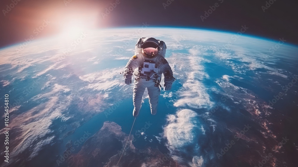 Aufkleber an astronaut floats in space with a view of earth below.