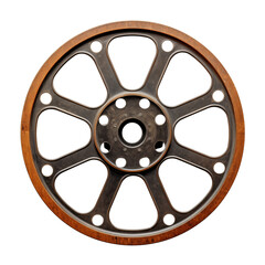 Obraz premium Industrial Metal And Wood Wheel With Circular Openings On A Transparent Background